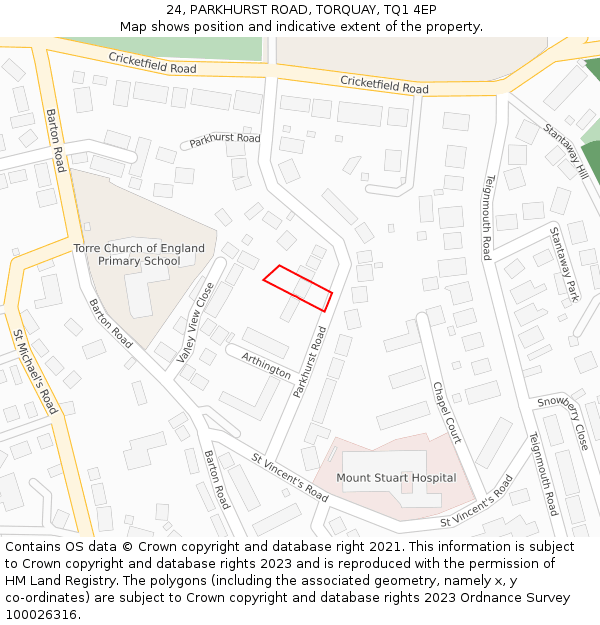 24, PARKHURST ROAD, TORQUAY, TQ1 4EP: Location map and indicative extent of plot