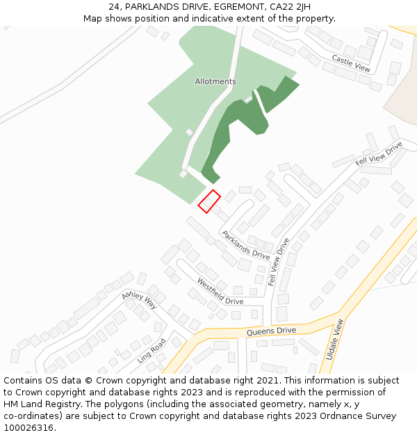 24, PARKLANDS DRIVE, EGREMONT, CA22 2JH: Location map and indicative extent of plot