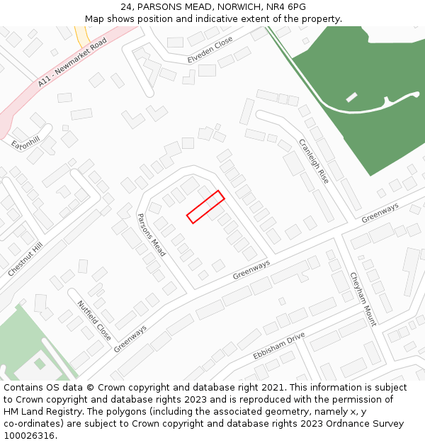 24, PARSONS MEAD, NORWICH, NR4 6PG: Location map and indicative extent of plot