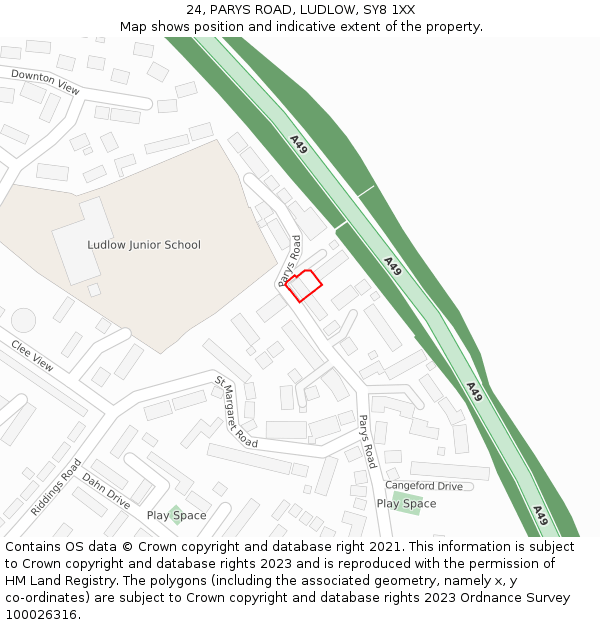 24, PARYS ROAD, LUDLOW, SY8 1XX: Location map and indicative extent of plot