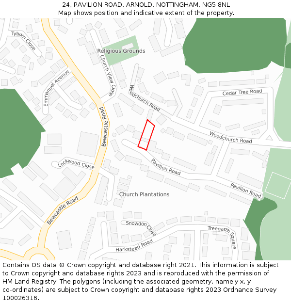 24, PAVILION ROAD, ARNOLD, NOTTINGHAM, NG5 8NL: Location map and indicative extent of plot
