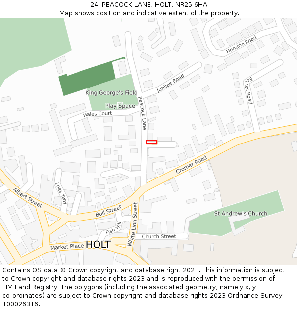 24, PEACOCK LANE, HOLT, NR25 6HA: Location map and indicative extent of plot