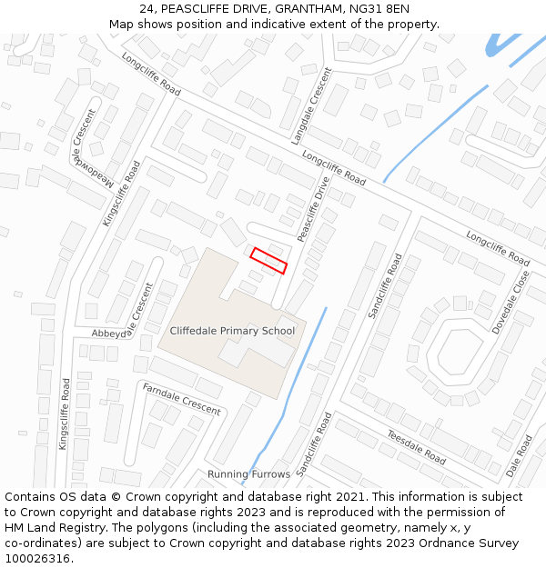 24, PEASCLIFFE DRIVE, GRANTHAM, NG31 8EN: Location map and indicative extent of plot