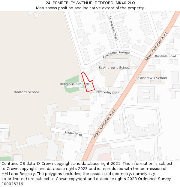 24, PEMBERLEY AVENUE, BEDFORD, MK40 2LQ: Location map and indicative extent of plot