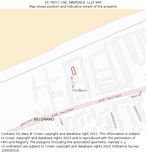 24, PEN Y CAE, ABERGELE, LL22 9AX: Location map and indicative extent of plot