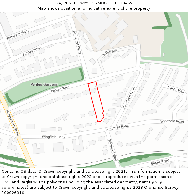 24, PENLEE WAY, PLYMOUTH, PL3 4AW: Location map and indicative extent of plot