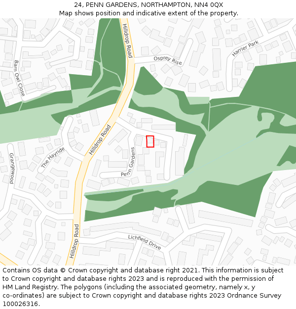 24, PENN GARDENS, NORTHAMPTON, NN4 0QX: Location map and indicative extent of plot