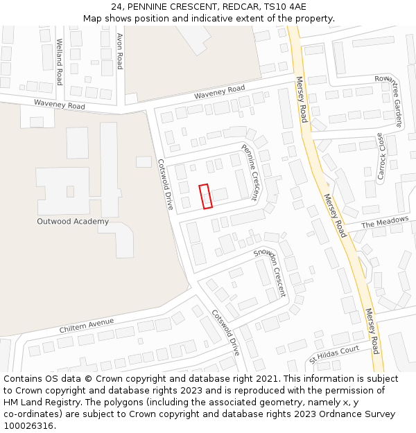 24, PENNINE CRESCENT, REDCAR, TS10 4AE: Location map and indicative extent of plot