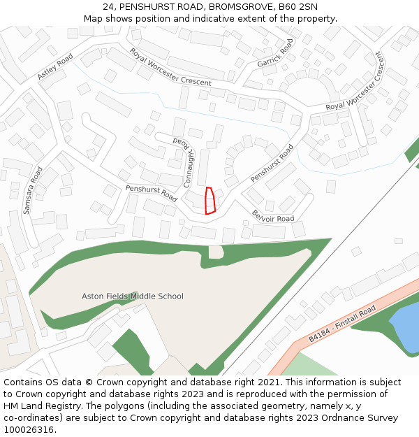 24, PENSHURST ROAD, BROMSGROVE, B60 2SN: Location map and indicative extent of plot