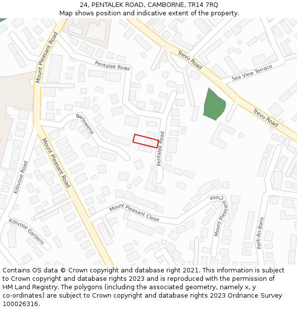 24, PENTALEK ROAD, CAMBORNE, TR14 7RQ: Location map and indicative extent of plot