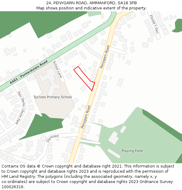 24, PENYGARN ROAD, AMMANFORD, SA18 3PB: Location map and indicative extent of plot