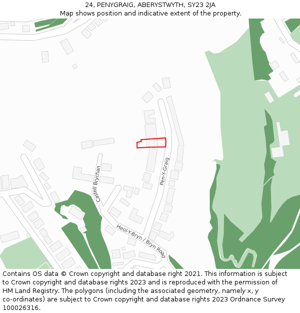 24, PENYGRAIG, ABERYSTWYTH, SY23 2JA: Location map and indicative extent of plot