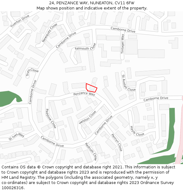 24, PENZANCE WAY, NUNEATON, CV11 6FW: Location map and indicative extent of plot