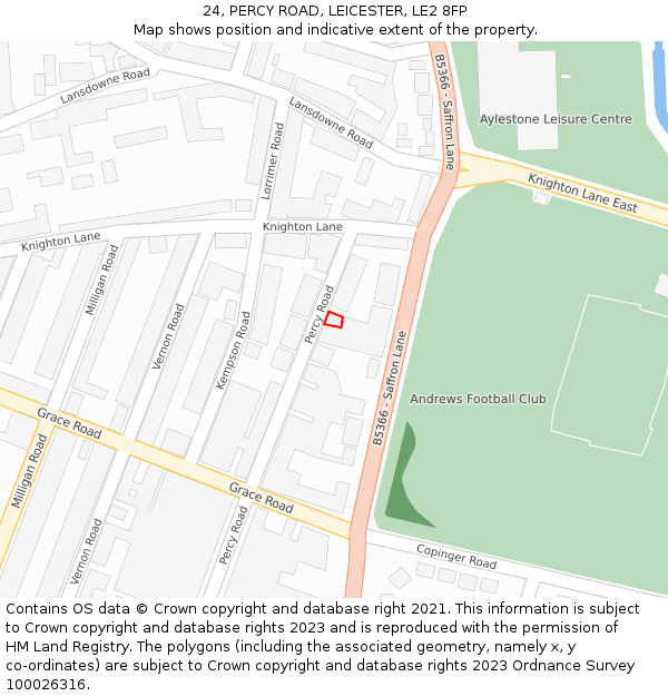 24, PERCY ROAD, LEICESTER, LE2 8FP: Location map and indicative extent of plot