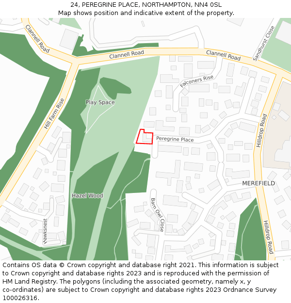 24, PEREGRINE PLACE, NORTHAMPTON, NN4 0SL: Location map and indicative extent of plot