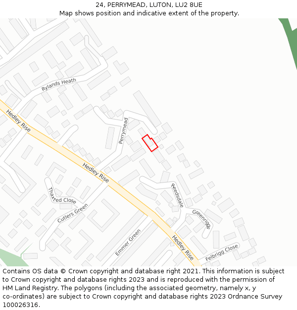 24, PERRYMEAD, LUTON, LU2 8UE: Location map and indicative extent of plot