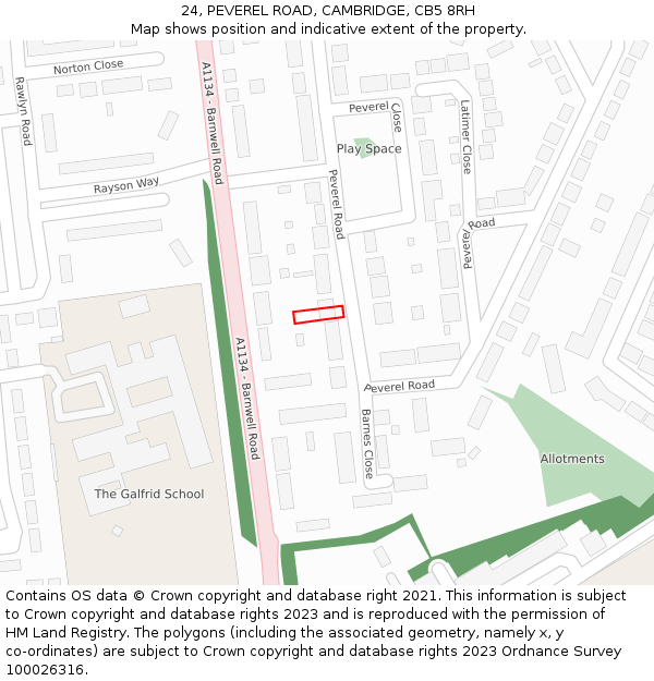 24, PEVEREL ROAD, CAMBRIDGE, CB5 8RH: Location map and indicative extent of plot