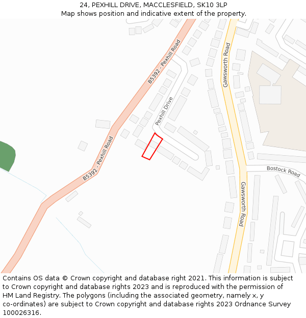 24, PEXHILL DRIVE, MACCLESFIELD, SK10 3LP: Location map and indicative extent of plot