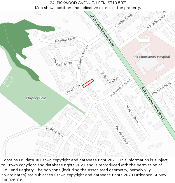 24, PICKWOOD AVENUE, LEEK, ST13 5BZ: Location map and indicative extent of plot