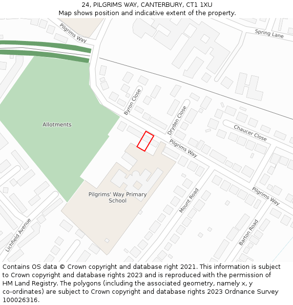 24, PILGRIMS WAY, CANTERBURY, CT1 1XU: Location map and indicative extent of plot