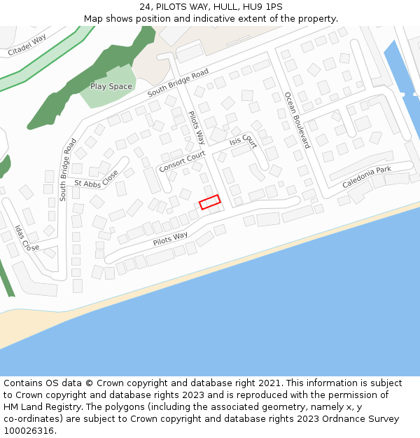 24, PILOTS WAY, HULL, HU9 1PS: Location map and indicative extent of plot