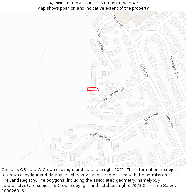 24, PINE TREE AVENUE, PONTEFRACT, WF8 4LS: Location map and indicative extent of plot