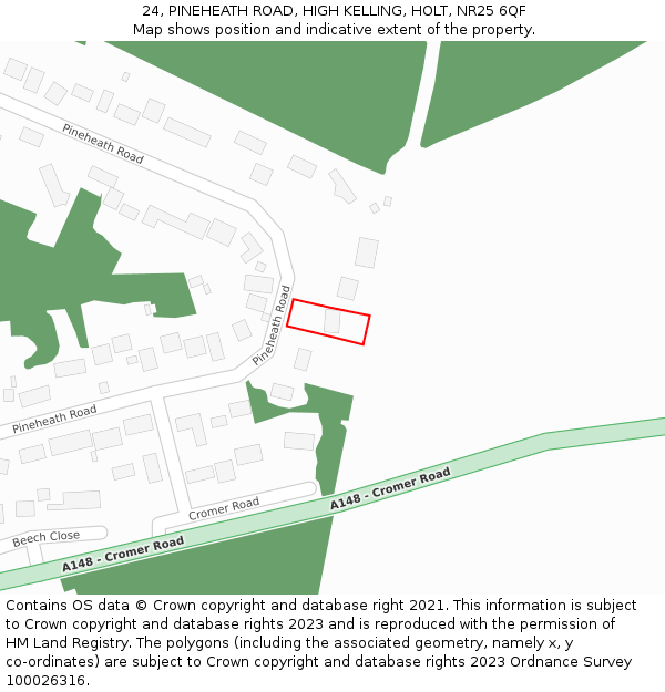 24, PINEHEATH ROAD, HIGH KELLING, HOLT, NR25 6QF: Location map and indicative extent of plot