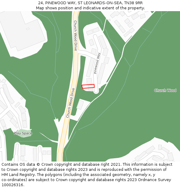 24, PINEWOOD WAY, ST LEONARDS-ON-SEA, TN38 9RR: Location map and indicative extent of plot