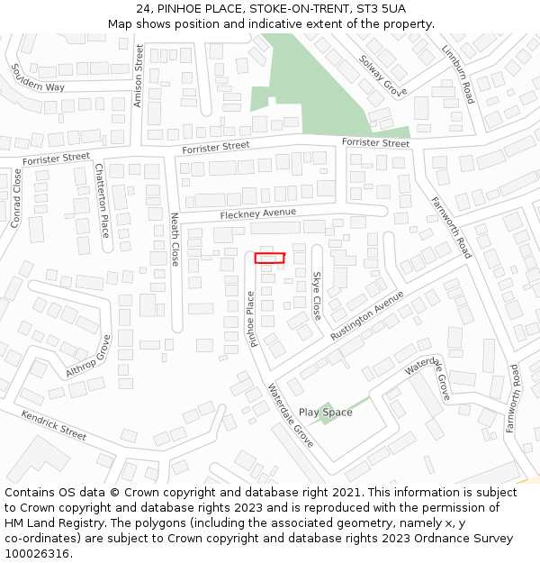 24, PINHOE PLACE, STOKE-ON-TRENT, ST3 5UA: Location map and indicative extent of plot
