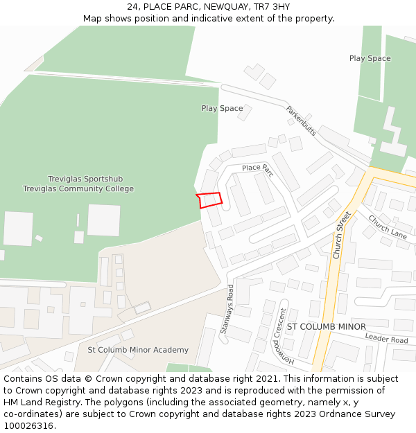 24, PLACE PARC, NEWQUAY, TR7 3HY: Location map and indicative extent of plot