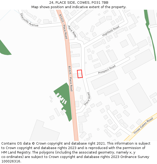 24, PLACE SIDE, COWES, PO31 7BB: Location map and indicative extent of plot