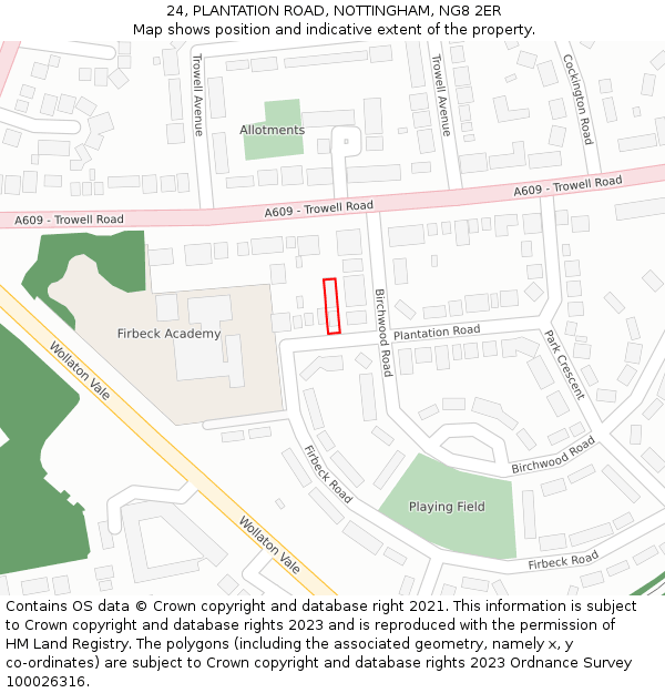 24, PLANTATION ROAD, NOTTINGHAM, NG8 2ER: Location map and indicative extent of plot
