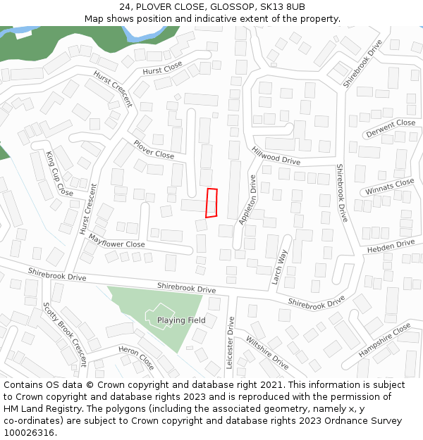 24, PLOVER CLOSE, GLOSSOP, SK13 8UB: Location map and indicative extent of plot