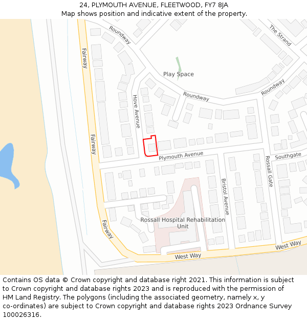 24, PLYMOUTH AVENUE, FLEETWOOD, FY7 8JA: Location map and indicative extent of plot