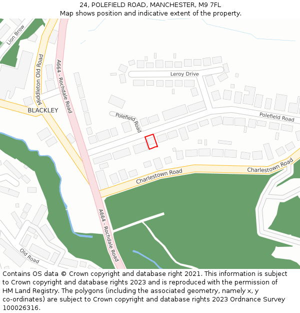 24, POLEFIELD ROAD, MANCHESTER, M9 7FL: Location map and indicative extent of plot