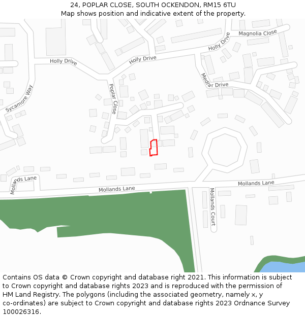 24, POPLAR CLOSE, SOUTH OCKENDON, RM15 6TU: Location map and indicative extent of plot