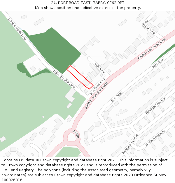 24, PORT ROAD EAST, BARRY, CF62 9PT: Location map and indicative extent of plot