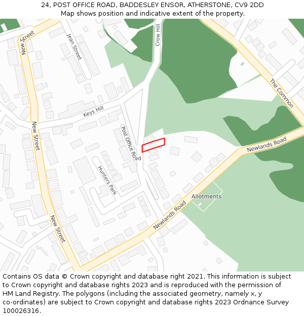 24, POST OFFICE ROAD, BADDESLEY ENSOR, ATHERSTONE, CV9 2DD: Location map and indicative extent of plot