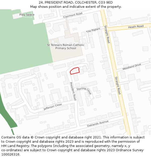 24, PRESIDENT ROAD, COLCHESTER, CO3 9ED: Location map and indicative extent of plot