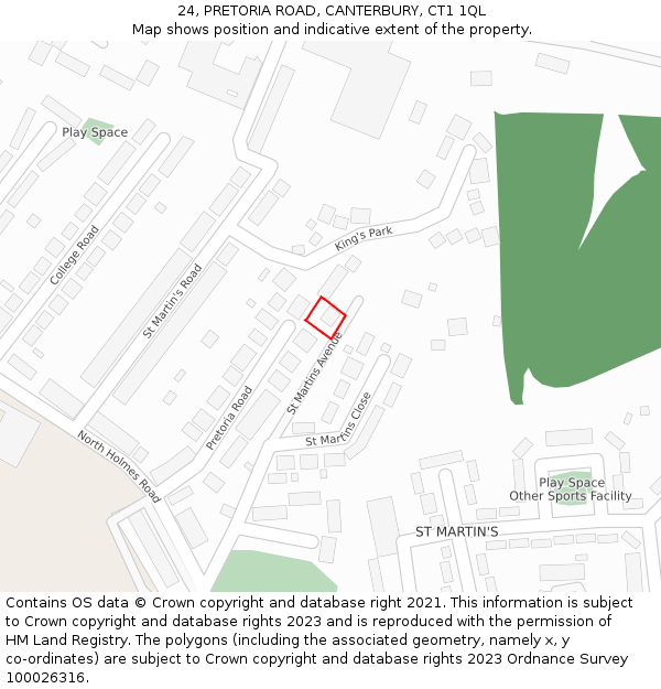 24, PRETORIA ROAD, CANTERBURY, CT1 1QL: Location map and indicative extent of plot
