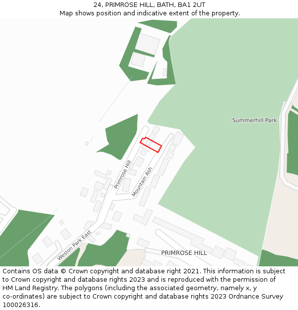 24, PRIMROSE HILL, BATH, BA1 2UT: Location map and indicative extent of plot