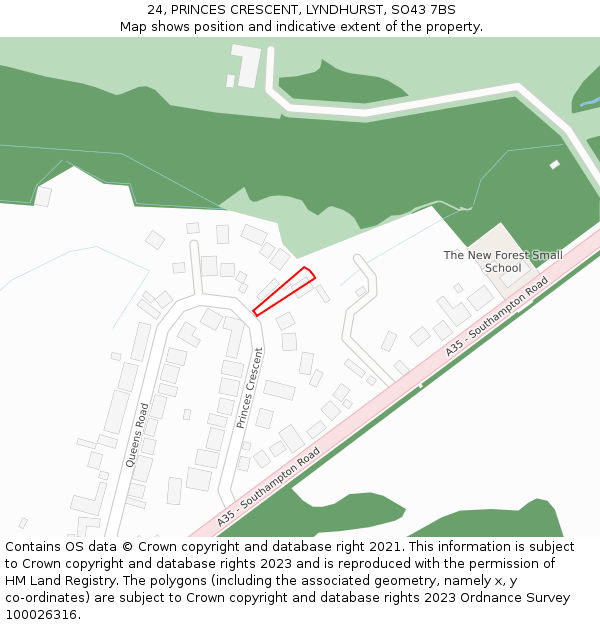 24, PRINCES CRESCENT, LYNDHURST, SO43 7BS: Location map and indicative extent of plot