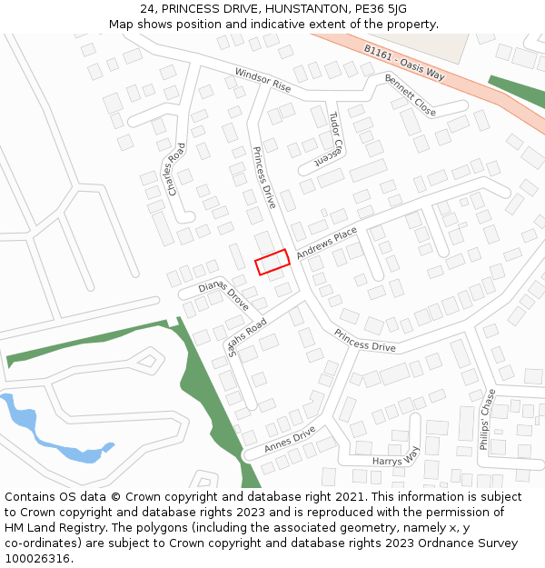 24, PRINCESS DRIVE, HUNSTANTON, PE36 5JG: Location map and indicative extent of plot