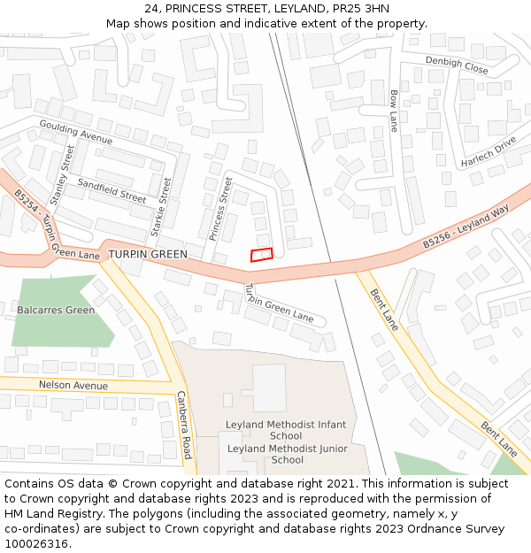 24, PRINCESS STREET, LEYLAND, PR25 3HN: Location map and indicative extent of plot