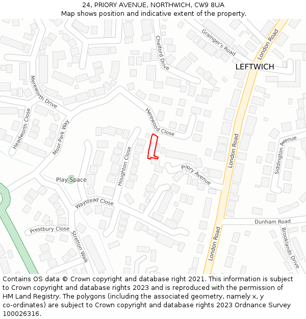 24, PRIORY AVENUE, NORTHWICH, CW9 8UA: Location map and indicative extent of plot