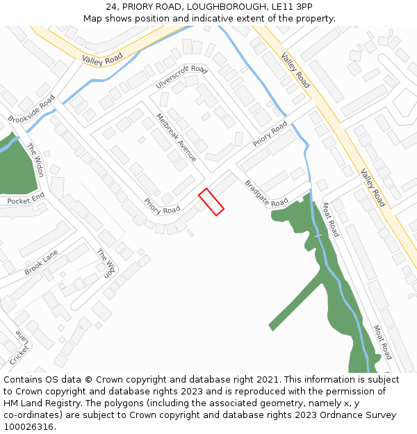 24, PRIORY ROAD, LOUGHBOROUGH, LE11 3PP: Location map and indicative extent of plot