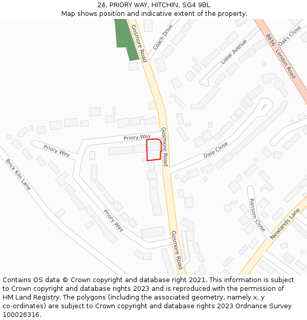 24, PRIORY WAY, HITCHIN, SG4 9BL: Location map and indicative extent of plot