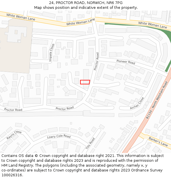 24, PROCTOR ROAD, NORWICH, NR6 7PG: Location map and indicative extent of plot