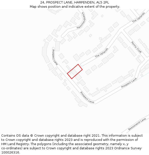 24, PROSPECT LANE, HARPENDEN, AL5 2PL: Location map and indicative extent of plot