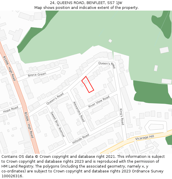 24, QUEENS ROAD, BENFLEET, SS7 1JW: Location map and indicative extent of plot